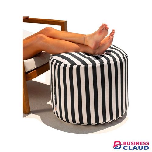 Indoor/Outdoor Bean Bag Pouf Ottoman, Black & White Stripes