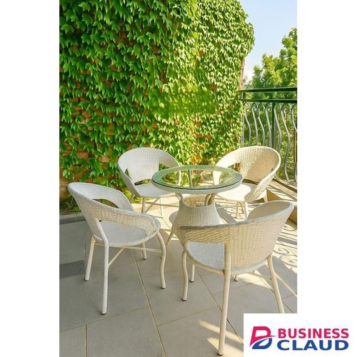 4-Seater Outdoor Patio & Balcony Set – Rattan Wicker Chairs with Round Glass Table