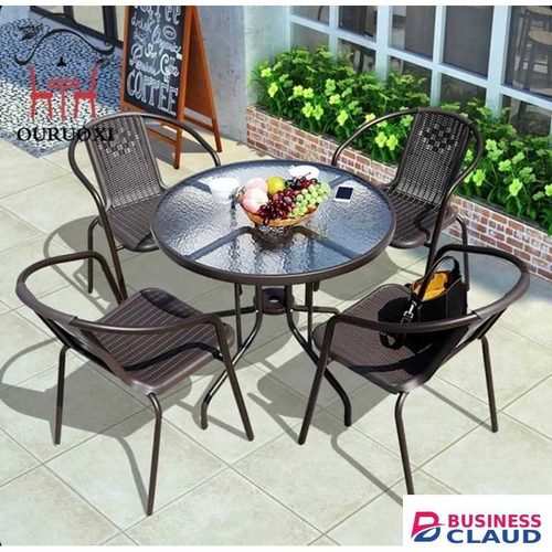 Outdoor Furniture Garden Set 4 Chairs + 1 Round Black Table For Balcony