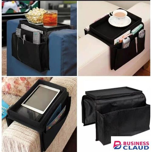 Sofa Arm Table Top Holder Organiser Tray Wooden Snowflake Table Mat Sofa Remote Holder Neutral Cloth Settee Couch Arm Rest Chairblack