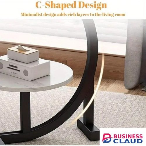 Double-layered round coffee table, C-shaped side table with storage shelf, easy-to-assemble casual small table