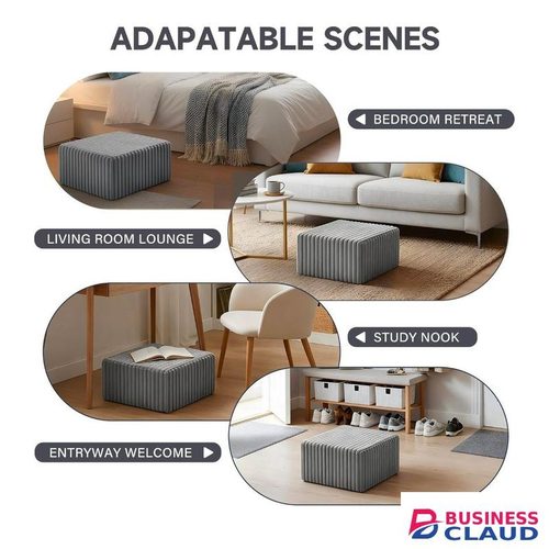 Stuffed Pouf Ottoman, Stripe Poufs 21×21×10 inch with Foam Chunk Filling, Floor Bean Bag Floor Chair Storage for Living Room Bedroom Home Decor, Grey