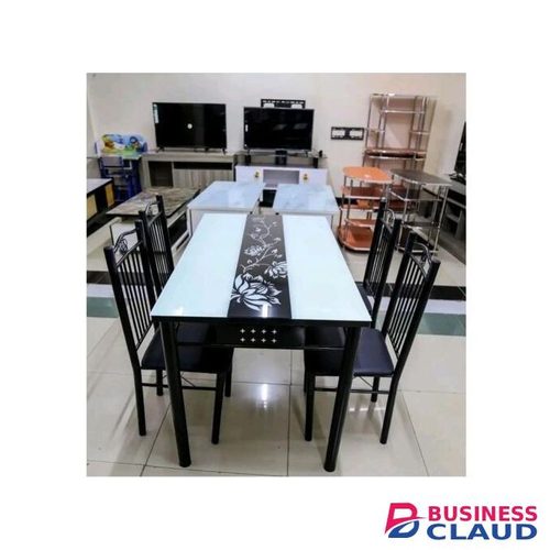 Black and White Glass Dining Table with 4 Chairs – Floral Design