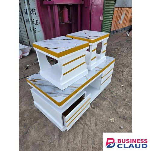 Modern coffee table with two stools & marble top