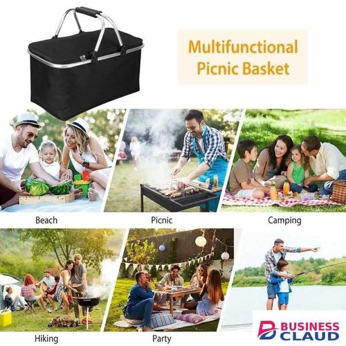 Large Insulated Picnic Basket Cooler Basket Collapsible Lunch Bag Box For Camping Outdoor Activities Family Travel BBQ Shopping Basket Picnic Bag Box