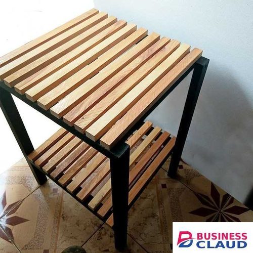 Modern Outdoor Balcony Side Table – All-Wood Slatted Design