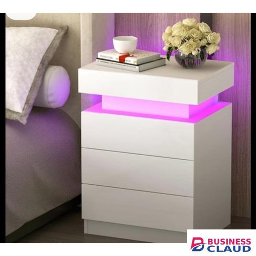 WARSAW Bedside Table - 3 Drawers -LED Strip - Modern Style Nightstand - White