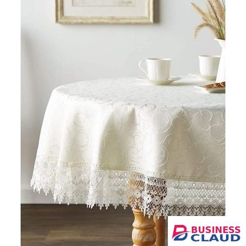 Luxury Round Table Cloth 180cm – Strong & Durable Polyester Linen Fabric. Elegant Modern Dining Table Cover (Cream, White)