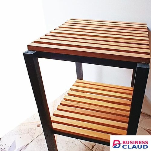 Modern Wooden Side Table – Black Wooden Frame with Slatted Top