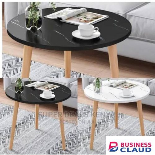 Modern Round Coffee Table with Faux Marble Top - Portable & Easy Assembly