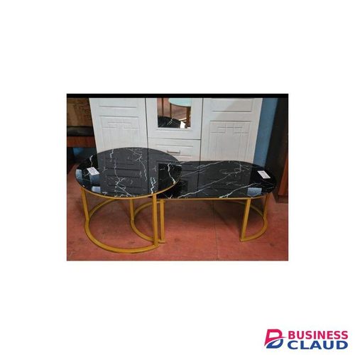 2 in 1 Marble Nesting Coffee Table (Glass Effect) Modern black Round Living Room Coffee Table Set