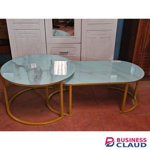 2 in 1 Marble Nesting Coffee Table (Glass Effect) – Modern White Round Living Room Coffee Table Set