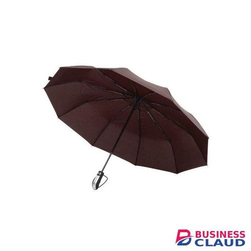 10 Rib Three Folding Umbrella Strong Windproof Rubber Handle-Brown