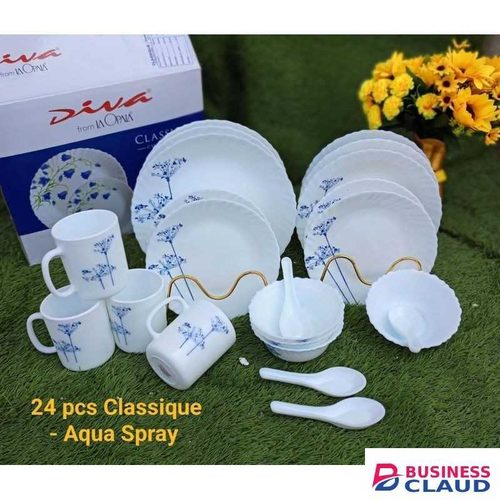 Ceramic 24 pcs Classique Glass Dinner Sets Aqua Spray