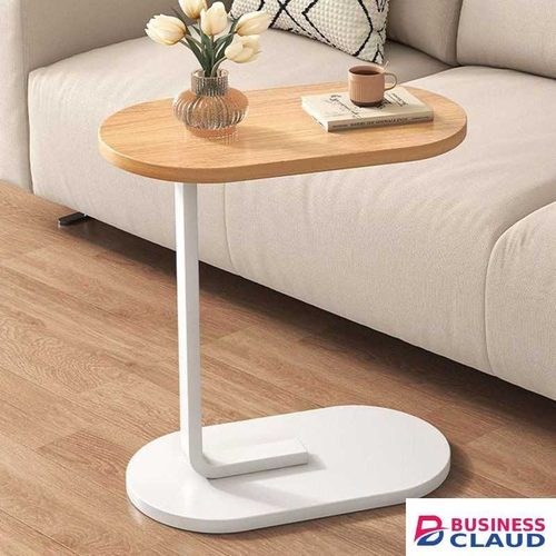 Heavy-Duty Modern Minimalist C Shaped Side Table, for Sofa/Bed/Bathtub, Rotating Tabletop (White)