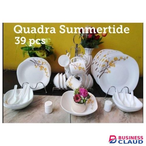 Ceramic 39 pcs Glass Quadra Dinner set Summertide