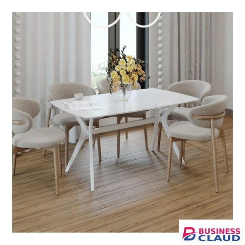 4 Seater Modern Glass Top Marble Dining Table