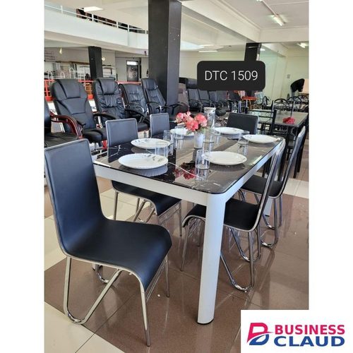 Executive Marble Glass Top Six-Seater Dining Table