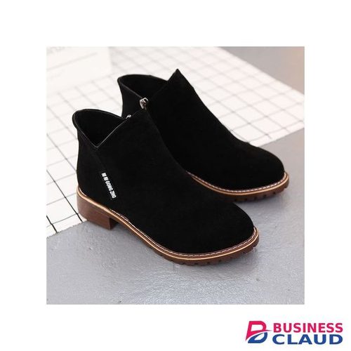 Women's Low Heel Short Sleeve Martin Boots Black-EU 40