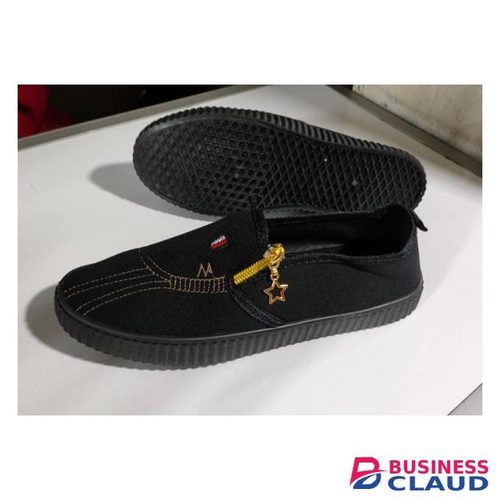 Trendy Lovely No Fade zip detail Women Rubber Shoes- Black