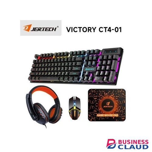 JERTECH CT4-01 4in1 Gaming Keyboard Wired Anti-ghosting 104 Color Backlight Keyboard Mouse TWS Headset Rubber Mouse Pad Gaming Combo