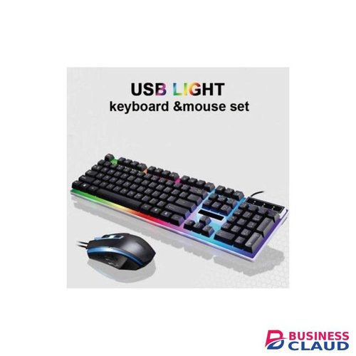 Wired Gaming Keyboard And Mouse Combo Set 104 Keys Gaming RGB Light For Windows PC - BLACK