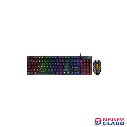 T-WOLF Wired gaming keyboard and mouse combo computer backlit gaming for PC desktop LED rainbow light membrane keyboard
