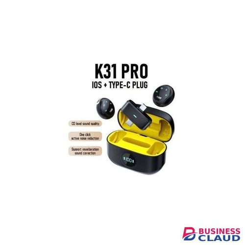 K31 Pro Wireless Lavalier Microphone with iOS & Type-C Plug – Noise Reduction, Long Battery, Plug & Play