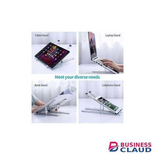 Metallic Creative Foldable Adjustable Laptop Stand Bracket for Laptops, Tablets, and Phones, Strong Metal Construction with Nonslip Silicone Pads, 7 Adjustable Angles, Wide Compatibility Up to 17 Inches