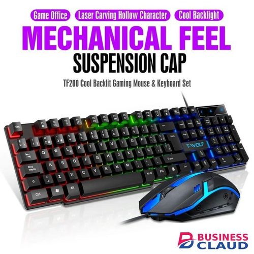 T-WOLF Wired keyboard and mouse set usb suspension mechanical keyboard and mouse set backlit 104keys keyboard RGB hot selling keyboard