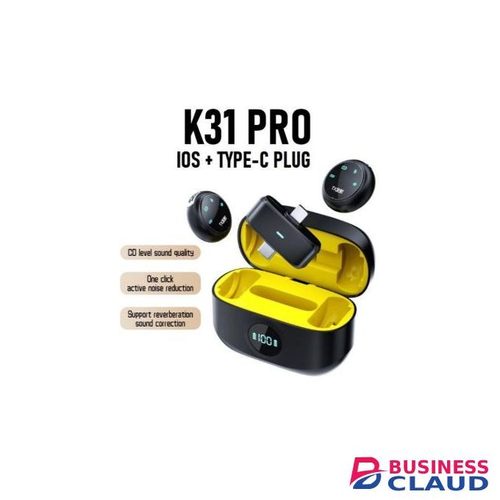K31 Pro Wireless Lavalier Microphone with iOS & Type-C Plug, Noise Reduction Lapel Mic with Long Battery Life, Plug & Play for Content Creation