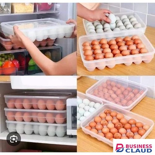 34 Grids Plastic Egg Box Container Holder Tray for Fridge and kitchen organization with Lid for 34 Eggs, White Transparent, Plastic (1-Box)