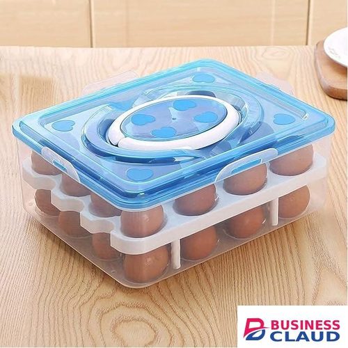 32 Grid 2 Layer Plastic Egg Storage Box, Egg Tray for Fridge (32 Eggs, Multi Color)