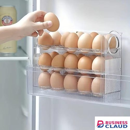 30pcs Transparent Egg Storage Tray with Handle – Large Capacity Egg Organizer Holder for Fridge Kitchen