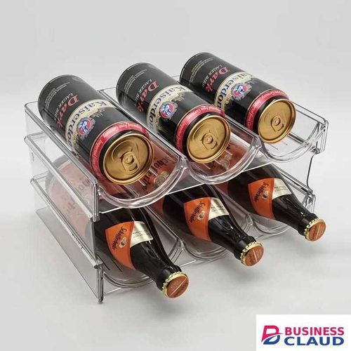Triple Stackable Wine Bottle Rack Glass Holder – PET Material, Space-Saving Organizer for Fridge, Kitchen & Countertops – Holds Bottles Securely, Clear Design for Easy Visibility, 29.5×20.5×10.2cm