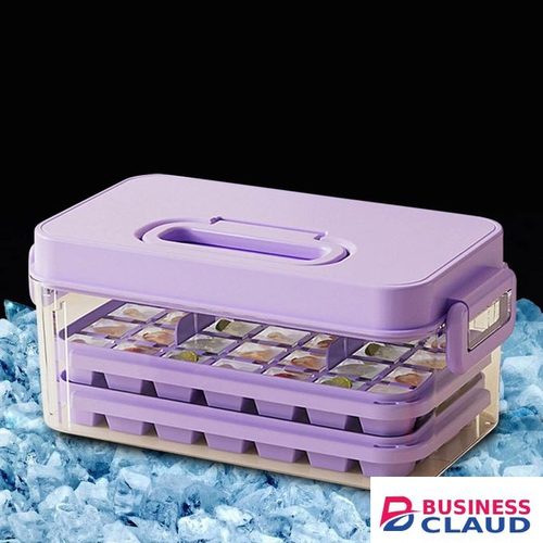 Ice Cube Trays with Lids, Scoop & Ice Bucket 28/84 Pcs Portable Silicone Ice Cube Mold with Easy Pop Out Reusable Freezer Ice Box for Fridge (Purple, 3 Layer(84 pcs))