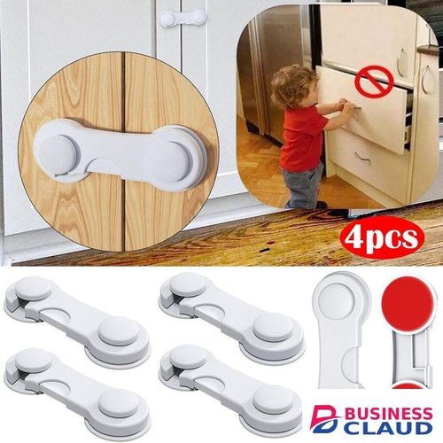 4 Pack Baby Cabinet Locks with Adhesive for Drawer Cupboards Fridge Closet and Pantry, Childproof Door Latch for Protecting Kids Toddler Children