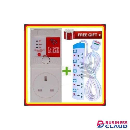 Fk SUPERIOR TV VOLTAGE GUARD – WHITE DESIGN + FREE 5 WAY SOCKET FOR MK FRIDGE, DECODER, TV & MORE