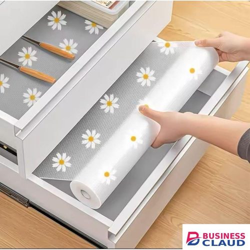 Hot sale Clear flowered Anti-Slip Multipurpose Drawer Liner Mat 45cm x 150cm Roll - Waterproof, Oil-Proof, Moisture-Proof, Cuttable Shelf and Cabinet Protector for Kitchen, Bathroom, Fridge