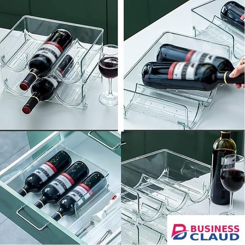 3 in 1 Fridge Storage Wine Rack, Countertop Wine Bottles Holder Racks, Set of 1 Bottle Rack,Holds 3 Bottles, Crystal Clear Storage for Wine Bottles,Clear Wine Rack