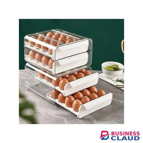 32-Grid Double-Layer Egg Tray Holder – Fridge Drawer Storage Organizer