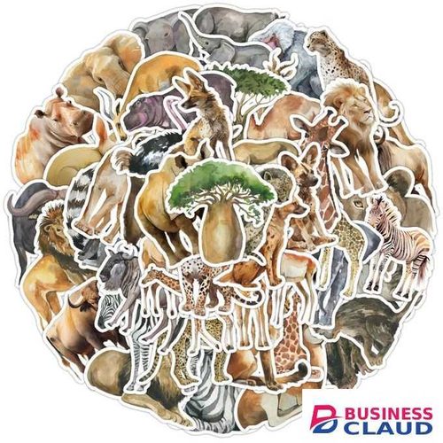 50pcs Funny Watercolor Cartoon African Animal Stickers Skateboard Laptop Fridge Motorcycle Phone Car Cool Waterproof Graffiti Sticker Toys