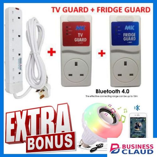 Power King 4 Way Extension + TV GUARD + FRIDGE GUARD+ Bulb
