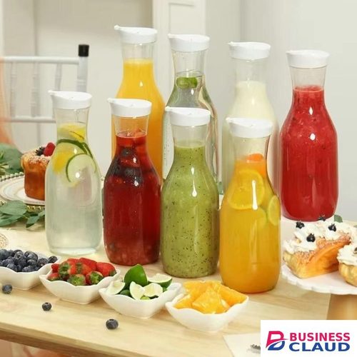 Unbreakable Plastic Beverage Carafe Juice Pitcher with Flip-Top Lid Clear Fridge Bottle