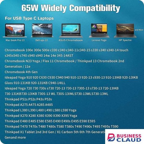 65W USB C Charger for Lenovo Laptop Power Adapter for Lenovo Thinkpad X1 T470 T480 T490 T580 T590 X13 X380 X390 E14 E15 E490 E580 E590 L13 L14 L15 Chromebook C330 S330 300e 500e Yoga 720 730 13IKB 910