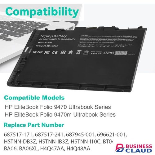 BT04XL Laptop Battery for HP EliteBook Folio 9470 9480 9470M 9480M Ultrabook Series H4Q47AA HSTNN-IB3Z HSTNN-I10C