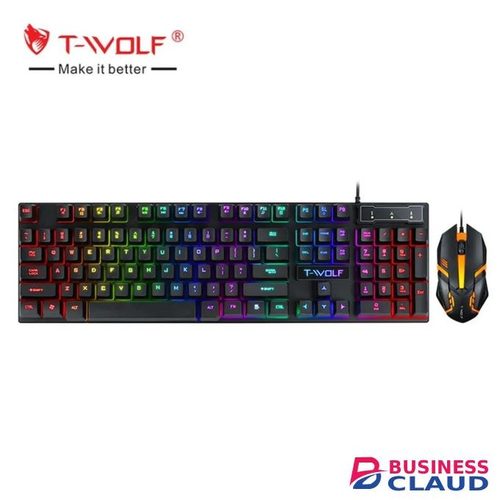 T-WOLF Wired RGB backlit keyboard and mouse combo PC laptop gaming controller tf200 gaming keyboard
