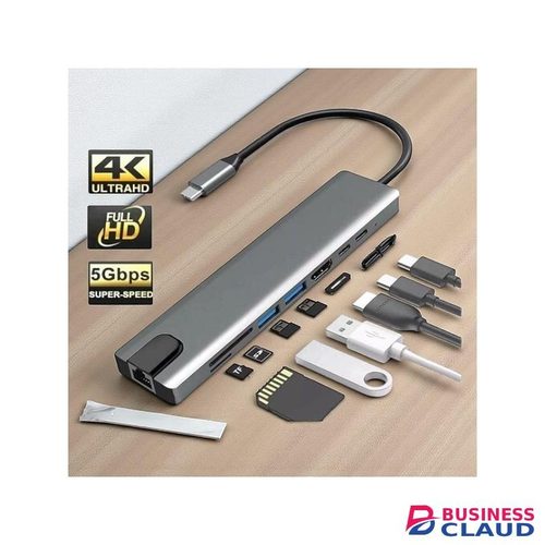 Professional Lightweight 8-in-1 USB Hub Type-C Multi-function Hub Multiport Adapter With RJ45 & Ethernet, HDMI, USB 3.0, SD/TFT & PD Ports Universal Docking Station