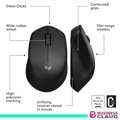 Logitech M330 Silent Wireless Mouse, 2.4GHz With USB Receiver, Optical Tracking, Quiet & Lightweight, Long Battery Life, For PC, Mac, Laptop, Chromebook - Black