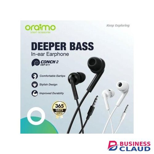 Oraimo Original Conch 2 In-Ear Wired Earphones, High-Quality Sound Noise Isolation, Noise Cancellation, Long Lasting Ergonomic Design Durable Tangle-Free Cable 3.5mm Jack Compatible With Smartphones, Laptops, And Tablets